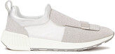 Thumbnail for your product : Sergio Rossi Glittered Leather And Mesh Slip-on Sneakers