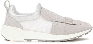 Sergio Rossi Glittered Leather And Mesh Slip-on Sneakers