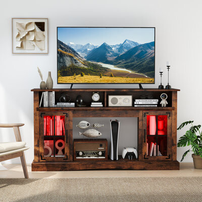 Wrought Studio TV Stand w/LED Lights & Remote Control Storage Cabinets & Adjustable Shelves