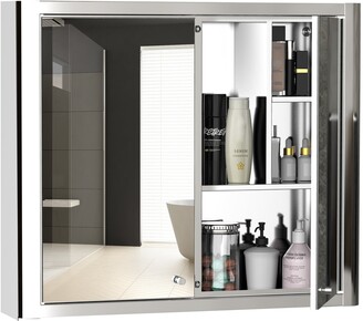 kleankin Wall Mounted Bathroom Medicine Cabinet with Mirror Steel Frame and Storage Organizer Double Doors White