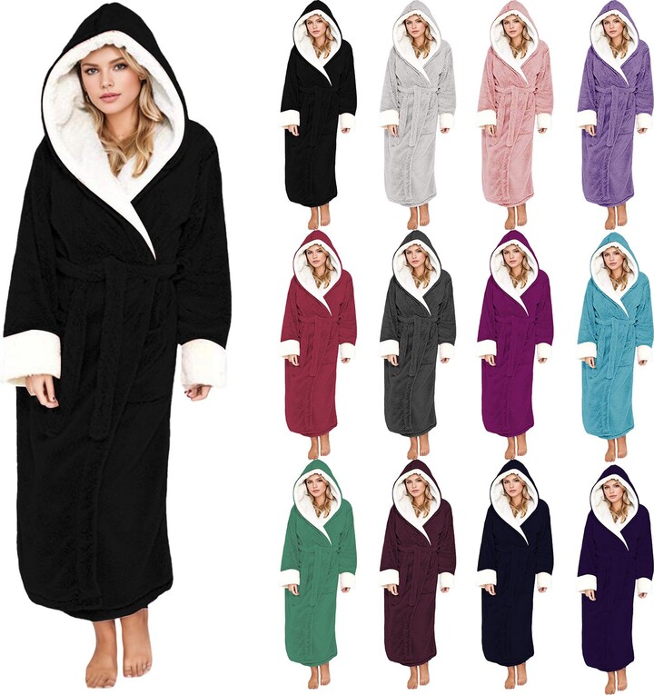 uSecee Ladies Robe Hooded Dressing Gown Fluffy Super Soft Plush Bath