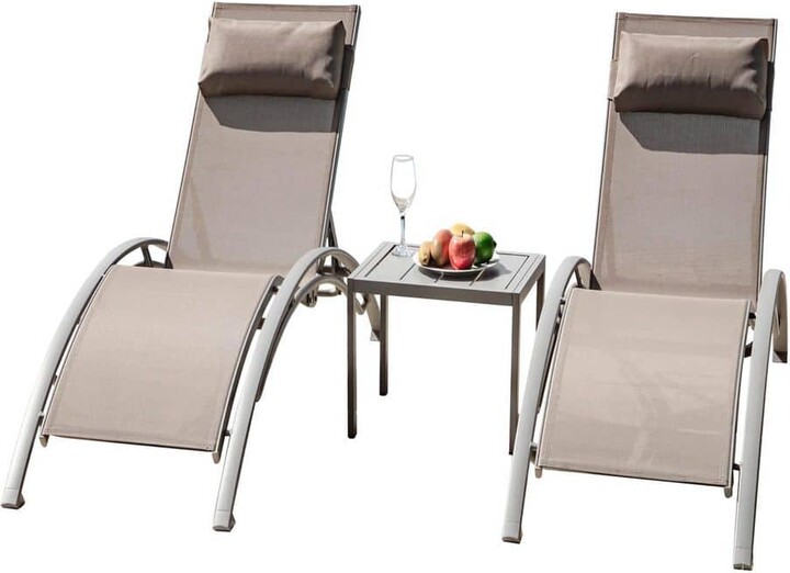 Coporesell 3-Piece Khaki Metal Outdoor Lounge Chair and Table
