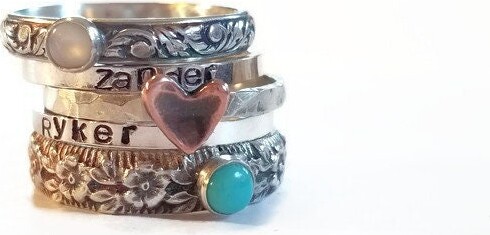 Double Side, Boho Ring, Name Ring, Rustic Vintage, Stack Ring, Birthstone Ring, Flower Ring, Mom Ring, Birthstone Stack, Personal Ring