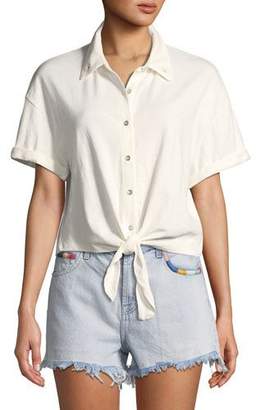 Splendid Roma Knit Tie-Front Button-Down Top