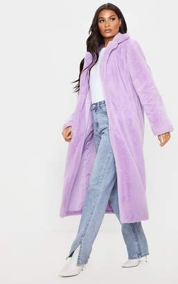 PrettyLittleThing Lilac Maxi Faux Fur Coat