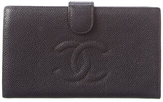 Chanel Black Caviar GHW Giant CC Logo Vintage Bifold Long Wallet