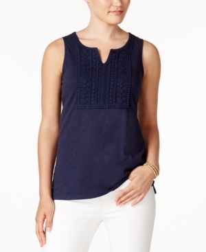 Charter Club Petite Cotton Crochet Top, Created for Macy's