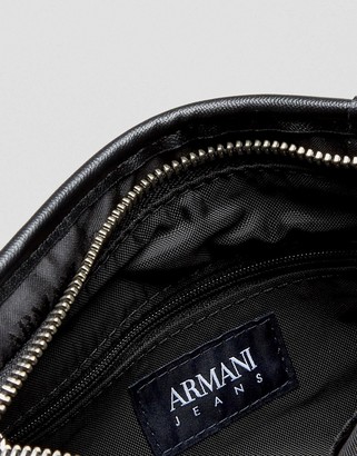 Armani Jeans All Over Logo Mini Flight Bag in Black