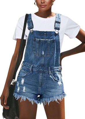 Roskiky Women's Casual Bid Overalls Ripped Denim Playsuits Jeans Pocket Rompers Jumpsuits Dark Blue Size XXL