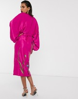Thumbnail for your product : ASOS EDITION floral embroidered belted midi dress in satin