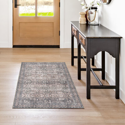 Thomasville Emporia Kellan Machine Washable Traditional Border Indoor Area Rug, Brown Tan Beige Non-Slip Chenille – Living Room & Bedroom