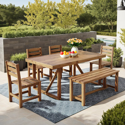Millwood Pines High-Quality Acacia Wood Outdoor Table and Chair Set for Patio Balcony & Backyard