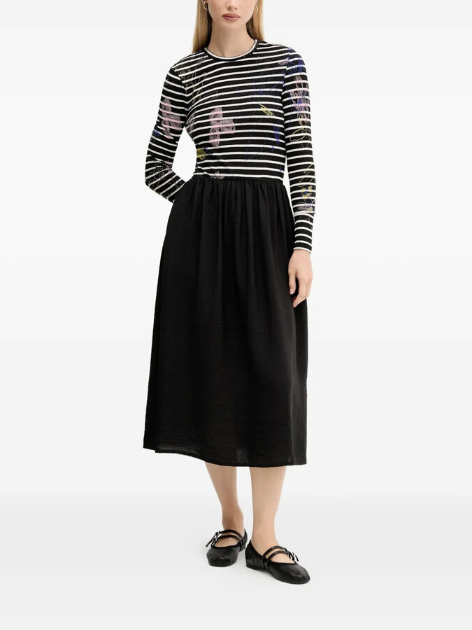 Desigual Striped Floral Print Midi Dress