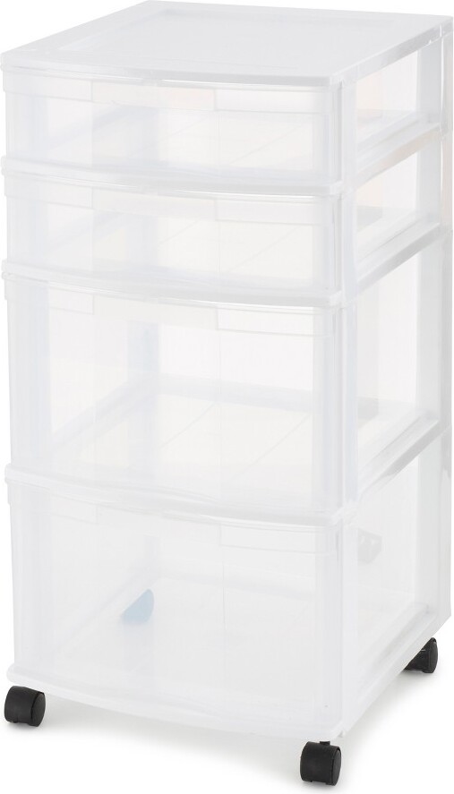 Gracious Living Resin Clear 4 Drawer Storage Chest System with Removable Rolling Casters for