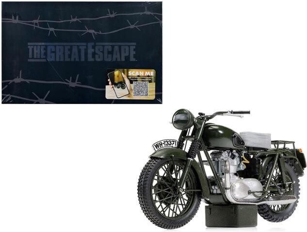 Corgi Triumph TR6 Trophy Motorcycle Dark Green (Weathered) 'The Great Escape' (1963) Movie Diecast Model