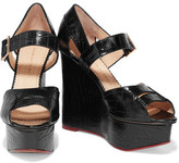 Thumbnail for your product : Charlotte Olympia Marcella Croc-Effect Leather Wedge Sandals
