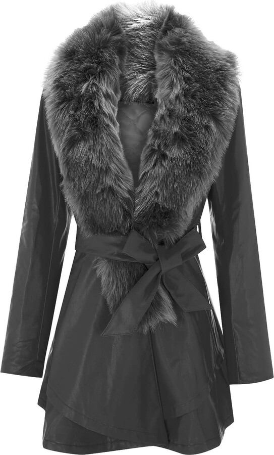 Ladies Jackets Faux Leather Jacket With Fur Collar Plus Size