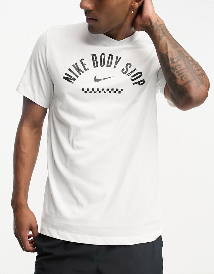 ASOS Nike Training DYE Dri-Fit graphic body shop t-shirt in white