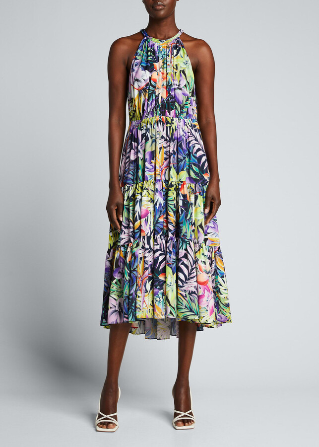 blue floral halter dress