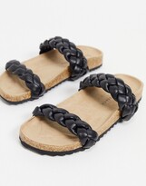 Thumbnail for your product : South Beach plaited double strap slides in black