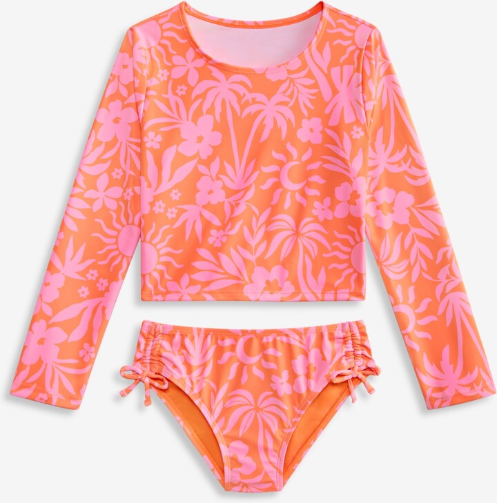 Breaking Waves Girls' 7-16 Tropical-Floral-Print Back-Cutout Swimsuit, 2-Piece Set