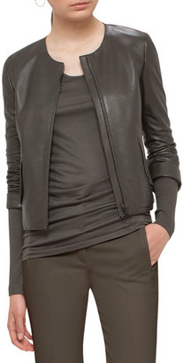 Akris Punto Perforated Leather Jacket, Olive