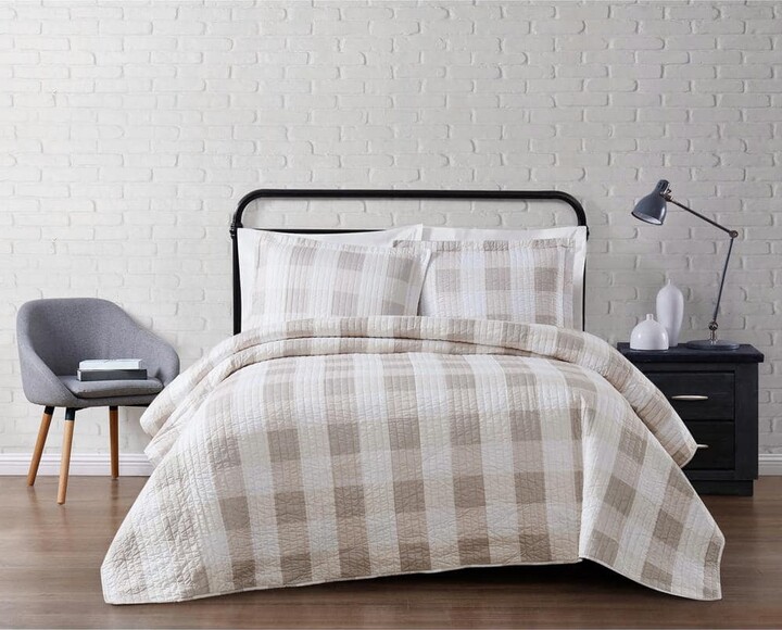 Truly Soft Everyday Brown/Tan Buffalo Plaid Khaki King Quilt Set