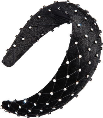 L. Erickson Crystal-Embellished Diamond-Web Velvet Headband