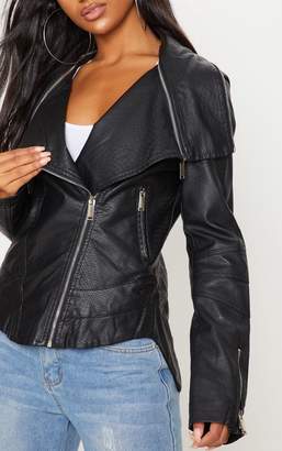 PrettyLittleThing Black Faux Leather Zip Detail Biker Jacket
