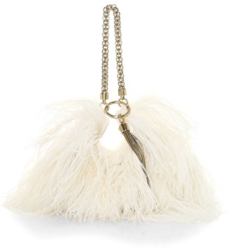 Jimmy Choo Callie Tassel Feather-Trimmed Leather Clutch