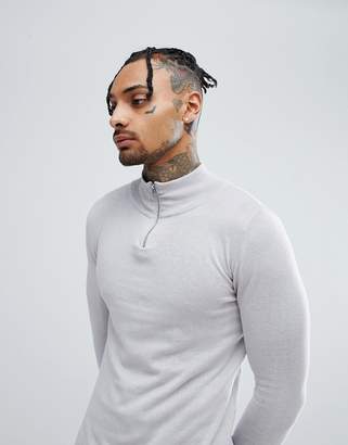 ASOS DESIGN turtleneck sweater with zip in gray