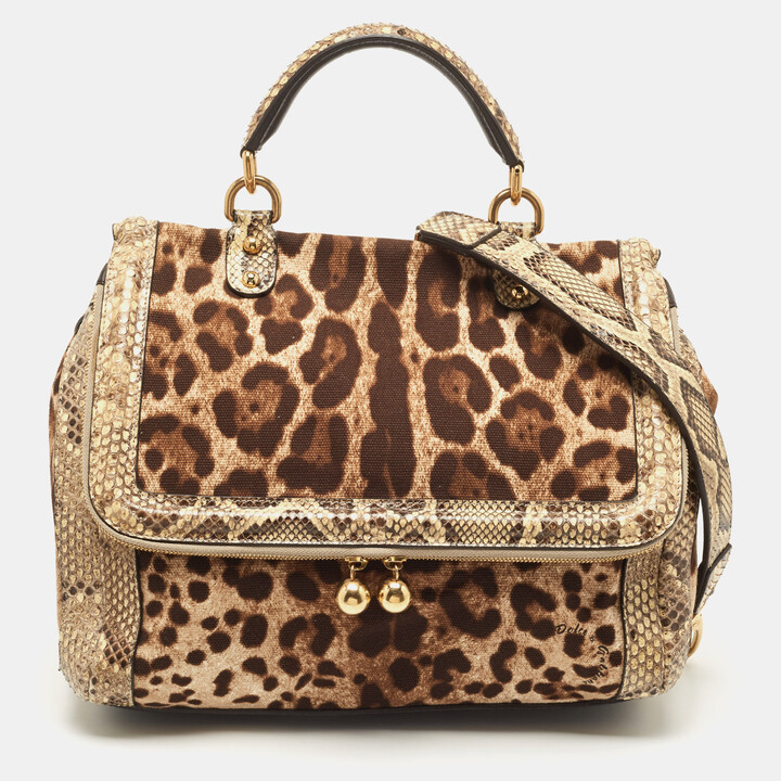 Dolce & Gabbana Medium Sicily Bag In Leopard Textured Leather in Brown