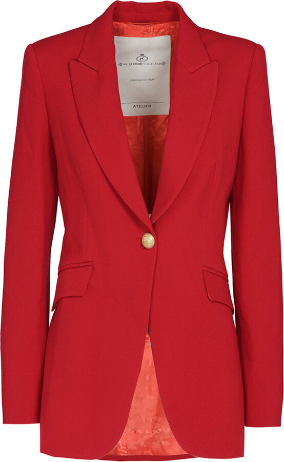 The Extreme Collection Bold Red Single-Breasted Blazer With Gold Buttons Benedetta
