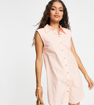 Y.A.S cotton sleeveless mini shirt dress peach pink - PINK
