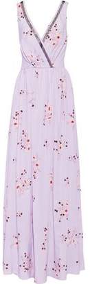 Nina Ricci Tulle-Trimmed Floral-Print Silk Crepe De Chine Gown