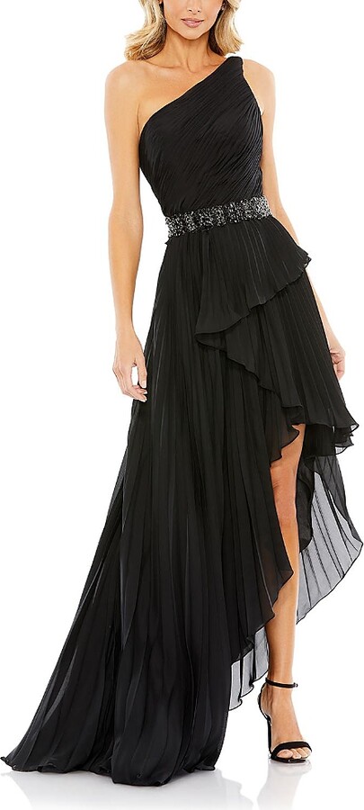 Mac Duggal Embellished Gown with Strappy Open Back & Asymmetrical Ruffle Hem