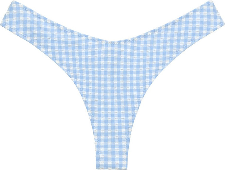 Montce Swim Blue Peri Micro Gingham Lulu Zig-Zag Stitch Bikini Bottom