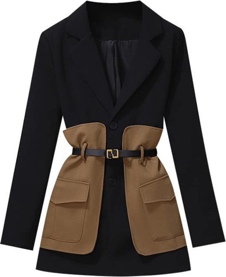 Mokkpeq Women Blazer Dress for Work Casual Patchwork Single Breasted