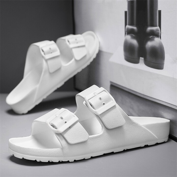LETCOMFIT Summer Adjustable Soft Slippers for Men EVA Flat Cloud Slides Lightweight Non-slip Solid Color Beach Man Sandals Plus Size