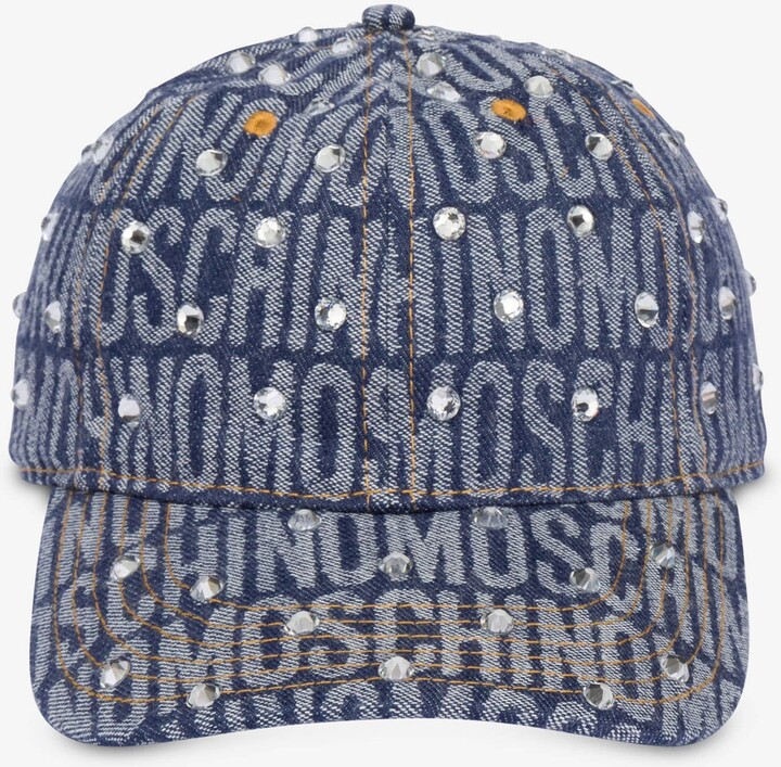 Moschino Allover Logo Denim Cap With Rhinestones - ShopStyle Hats