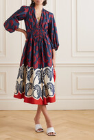 Thumbnail for your product : La DoubleJ Camerino Smocked Printed Cotton Midi Dress - Navy