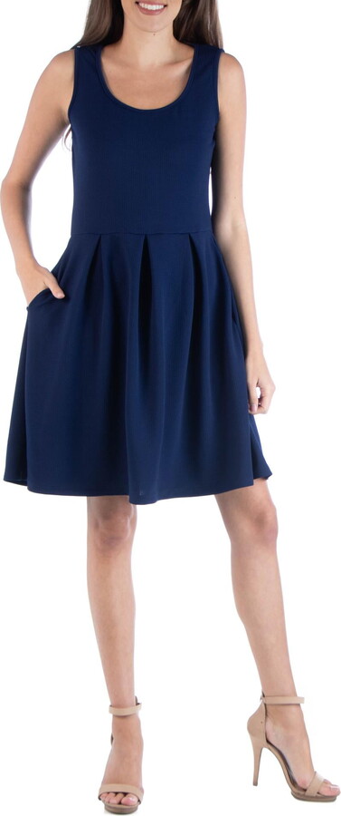 24/7 Comfort Apparel Women’s Sleeveless Pleated Skater Dress with Pockets