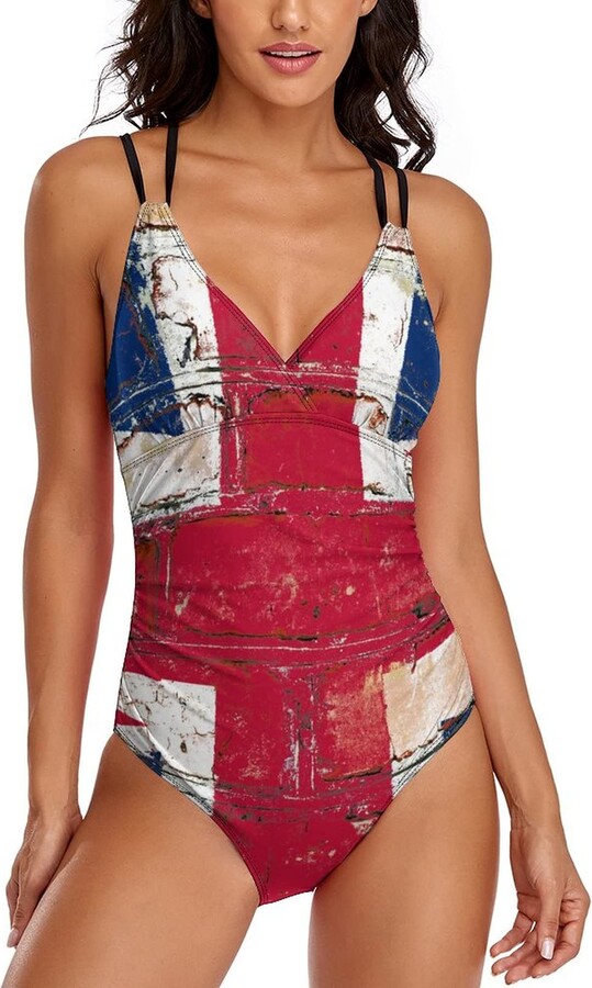 Lurnise Women's 1 Piece Bikinis Union Jack Wall Texture Swimwear One Pieces Bathing Suits