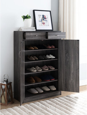 Latitude Run Two Door Shoe Cabinet - Grey Finish Drawers Fits 15 Pairs Pair Storage With Doors And Drawers Decor