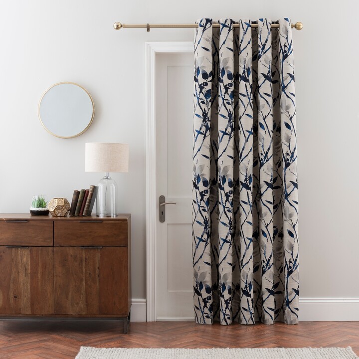 Dunelm Zen Blackout Thermal Blue Eyelet Door Curtains Blue/White