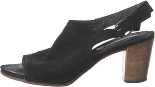 Alberto Fermani Suede Slingback Sandals Black Buckle Closure at Sides