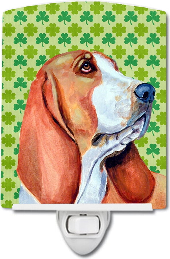 Caroline's Treasures LH9197CNL Basset Hound St. Patrick's Day Shamrock Portrait Ceramic Night Light, 6x4x3", multicolor