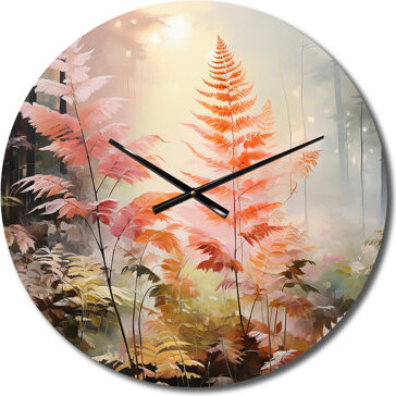East Urban Home Peach Ferns Romantic Impression - Floral Wall Clock