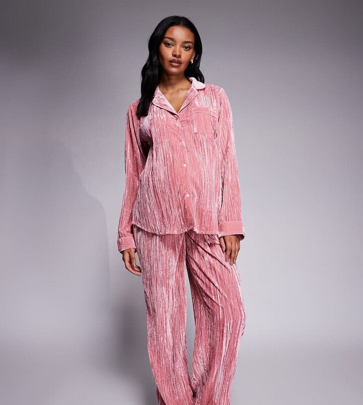 ASOS Maternity ASOS DESIGN Maternity velvet texture pajama set in pink
