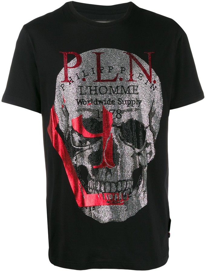 Philipp Plein foil-print skull T-shirt - ShopStyle